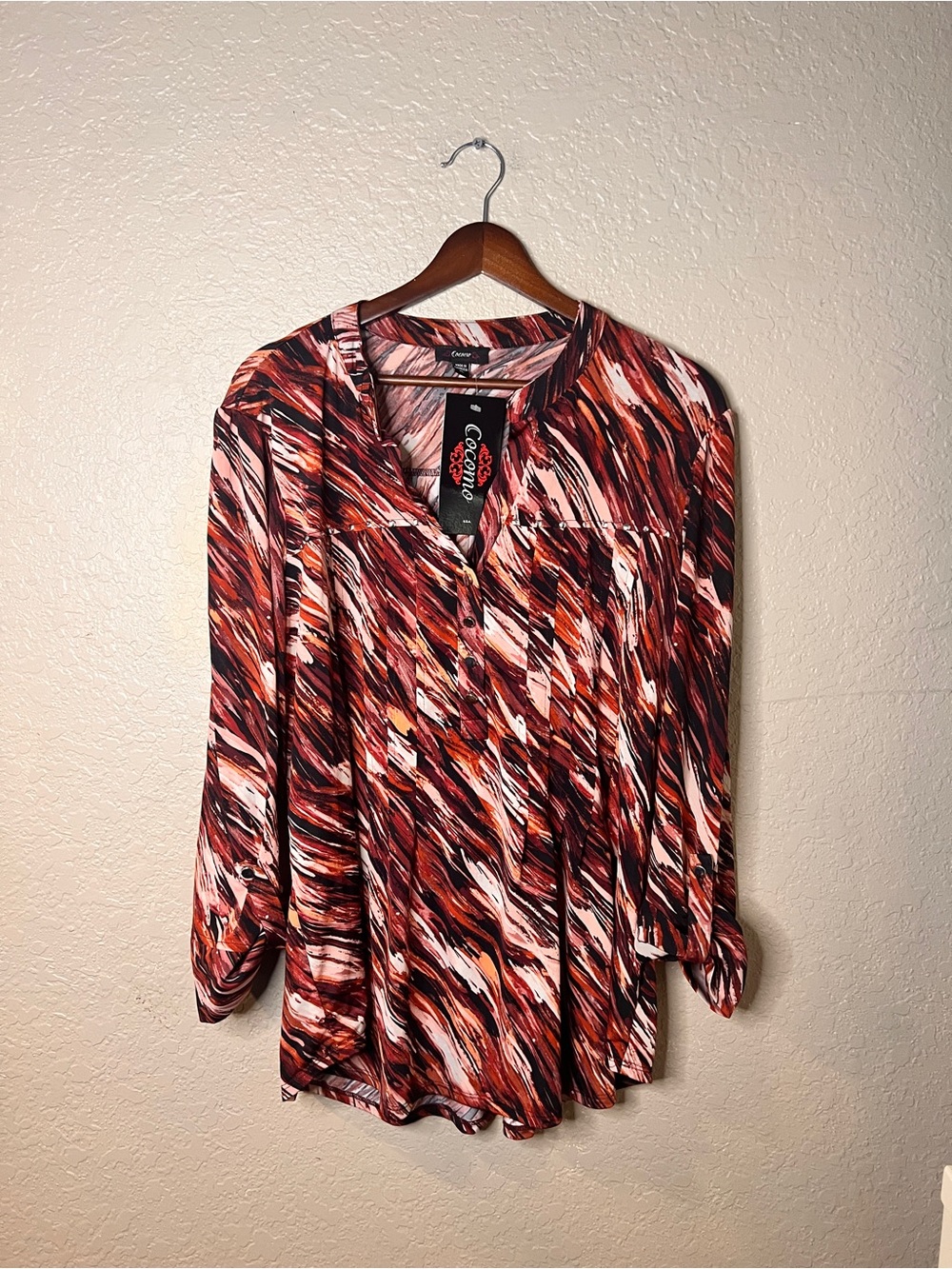 Cocomo Red Abstract Print Women's Blouse XL NWT
